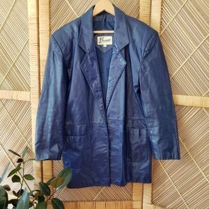 Vintage • Bermans blue leather front pocket jacket